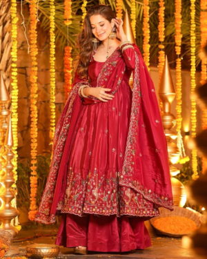 Rageshvari Fashion Pink Karnival French Crepe Embroidered Anarkali Palazzo Set
