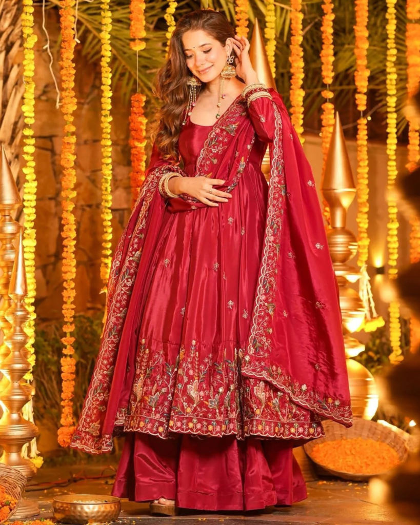 Rageshvari Fashion Pink Karnival French Crepe Embroidered Anarkali Palazzo Set