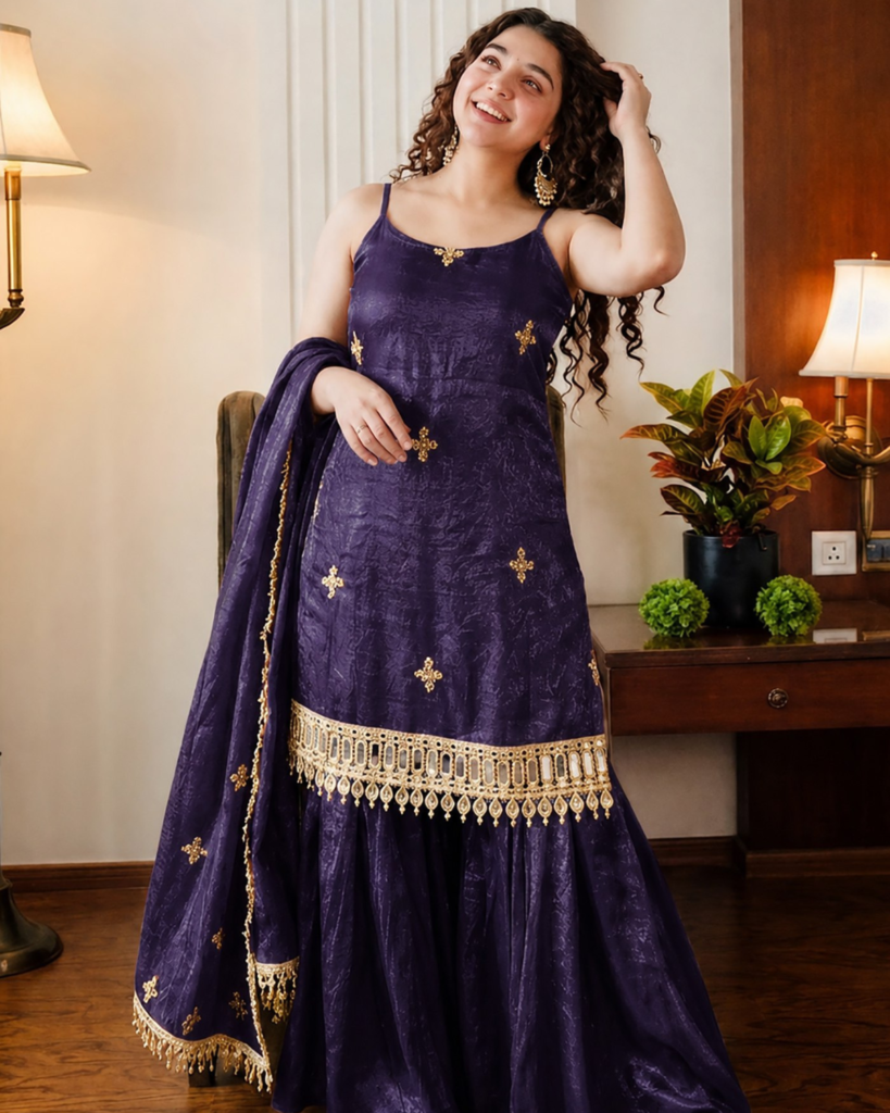Rageshvari Fashion Reshma Silk Embroidered Palazzo Suit with Real Mirror Work
