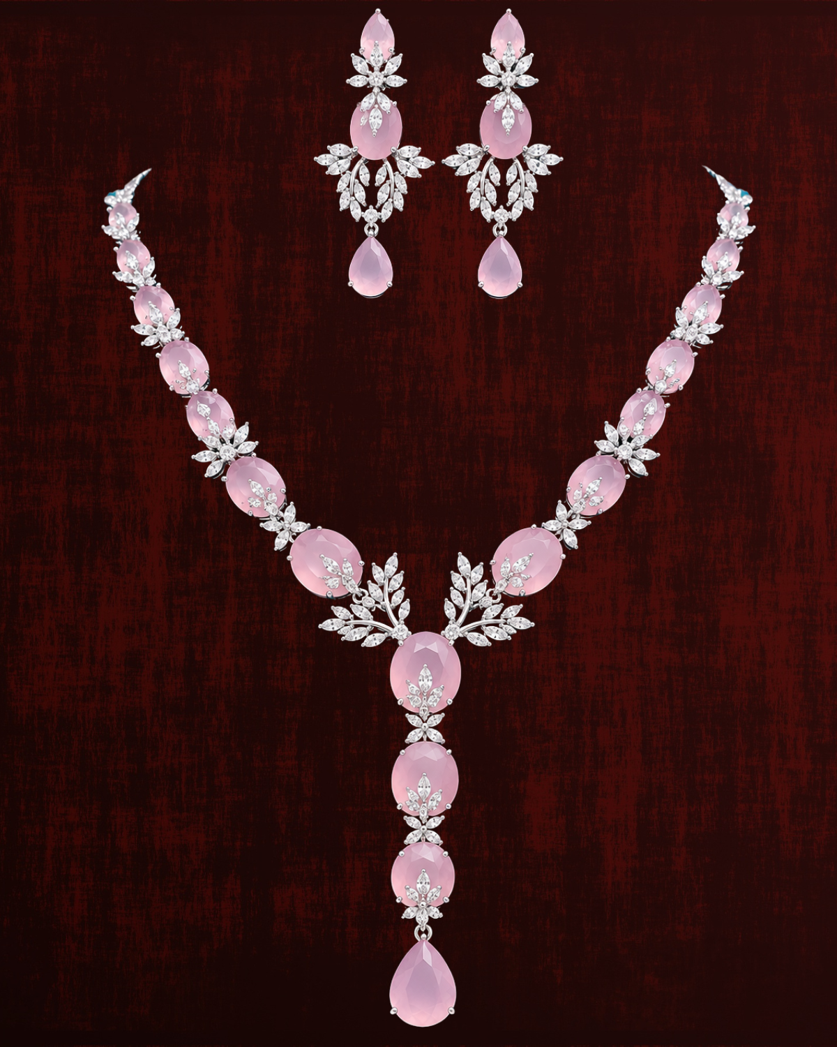 Rageshvari Fashion Gold-Plated Ruby Pink American Diamond Bridal Necklace Set with Matching Earrings for Women - Image 3