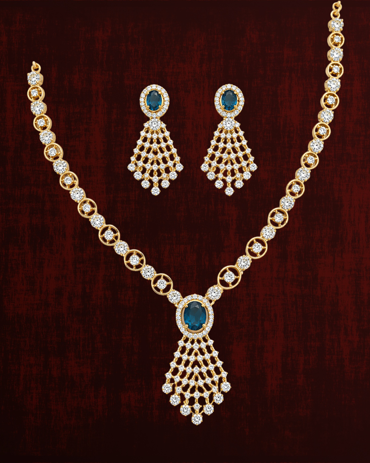 Rageshvari Fashion Silver-Plated Blue American Diamond Necklace Set with Matching Drop Earrings for Women - Image 10