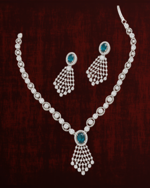 Rageshvari Fashion Silver-Plated Blue American Diamond Necklace Set with Matching Drop Earrings for Women