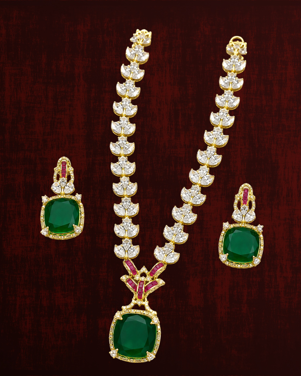 Rageshvari Fashion Gold-Plated Emerald Green Crystal Pendant Necklace Set with Matching Stud Earrings for Women