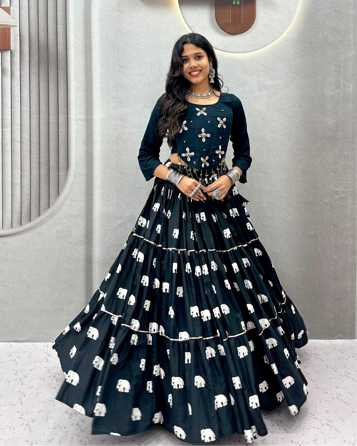 Rageshvari Creation Navratri Special Pure Cotton 9-Meter Flair Hand Work & Real Kodi Lehenga Choli
