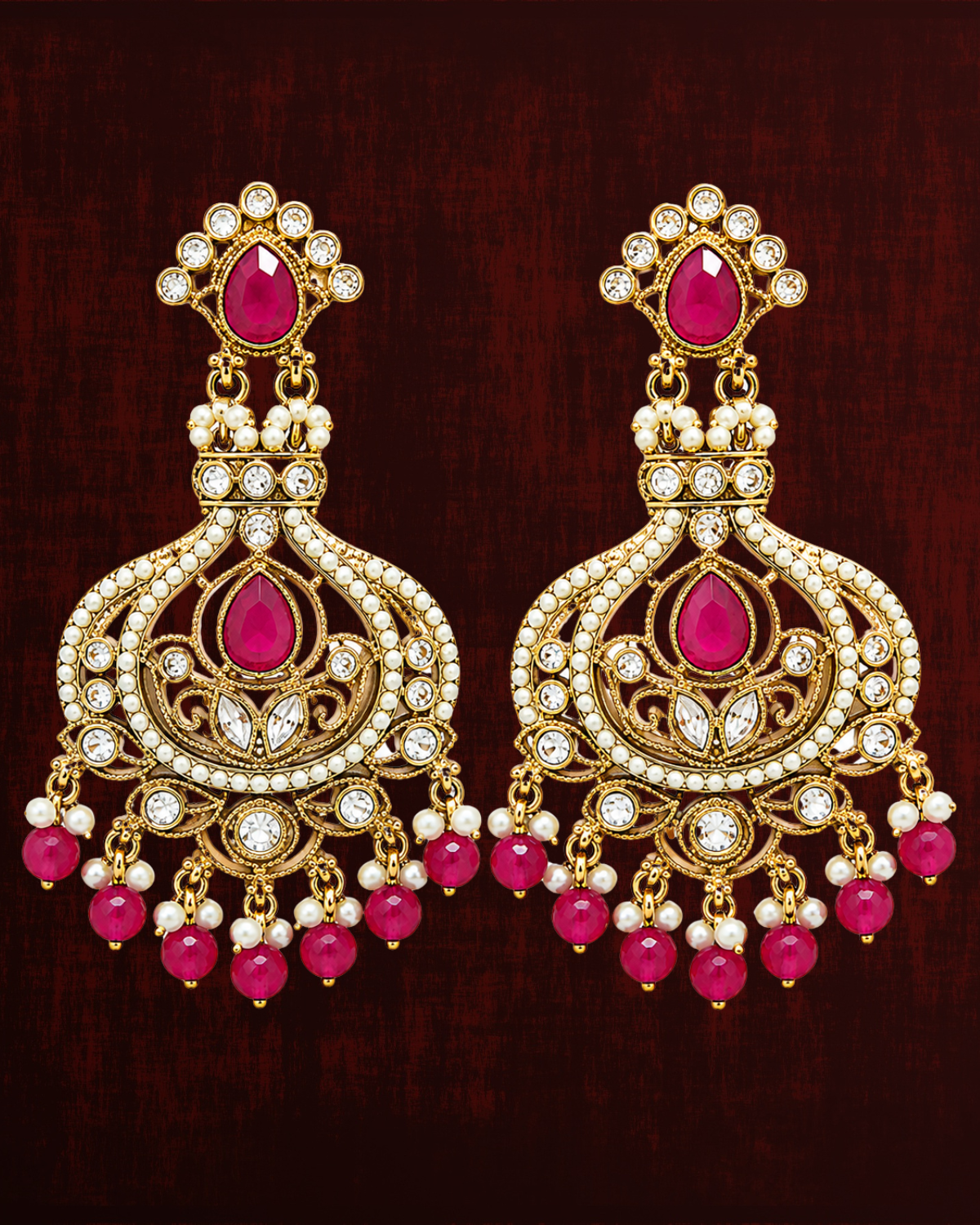 Rageshvari Fashion Gold-Plated Multicolor Chandbali Earrings with Pearl & Bead Drops for Women - Image 11