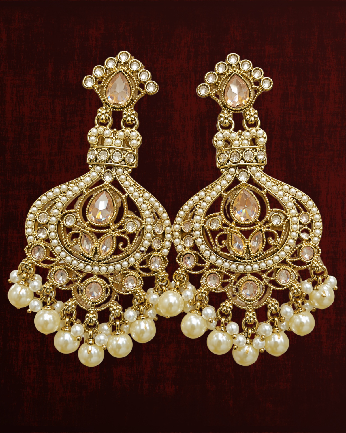 Rageshvari Fashion Gold-Plated Multicolor Chandbali Earrings with Pearl & Bead Drops for Women - Image 5