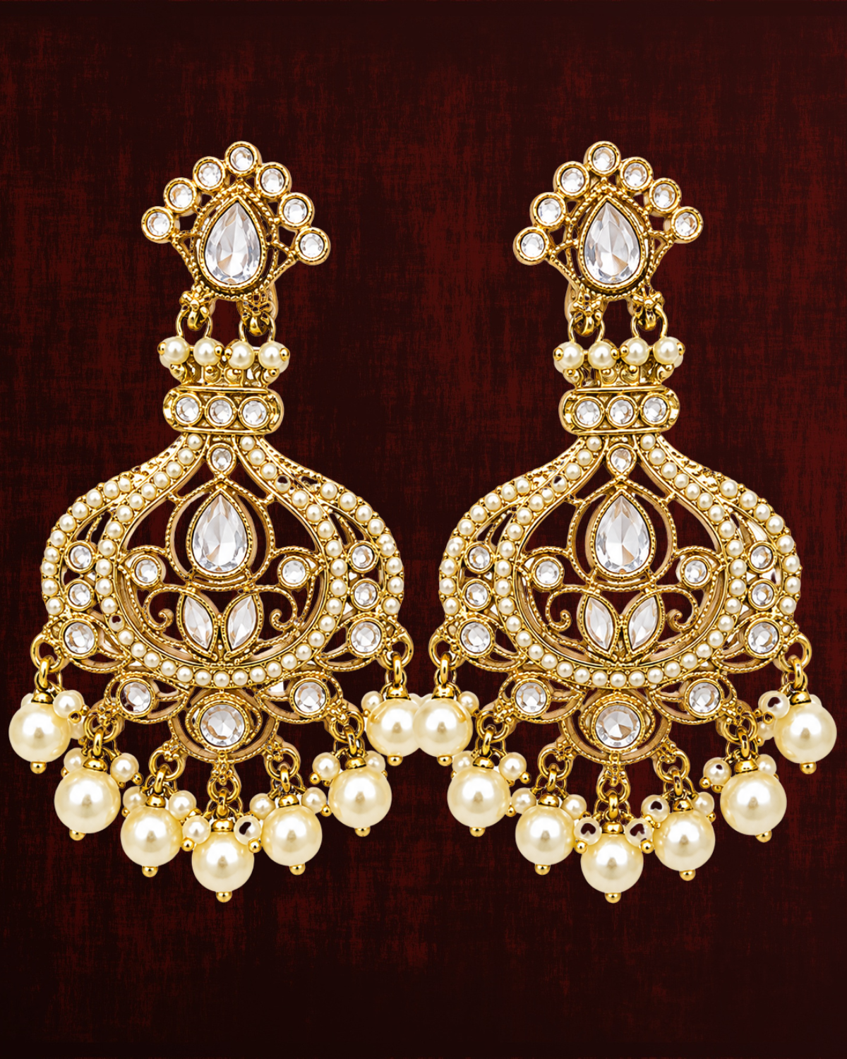 Rageshvari Fashion Gold-Plated Multicolor Chandbali Earrings with Pearl & Bead Drops for Women - Image 3