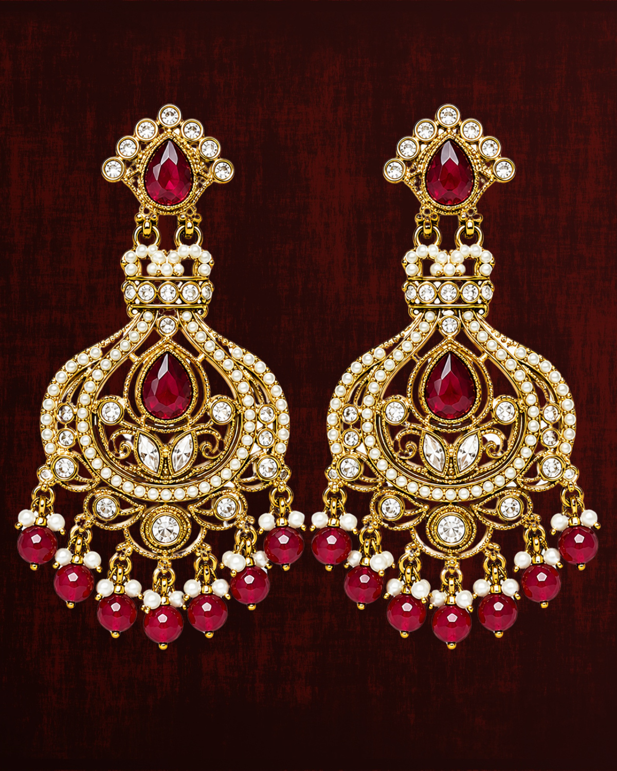 Rageshvari Fashion Gold-Plated Multicolor Chandbali Earrings with Pearl & Bead Drops for Women - Image 2