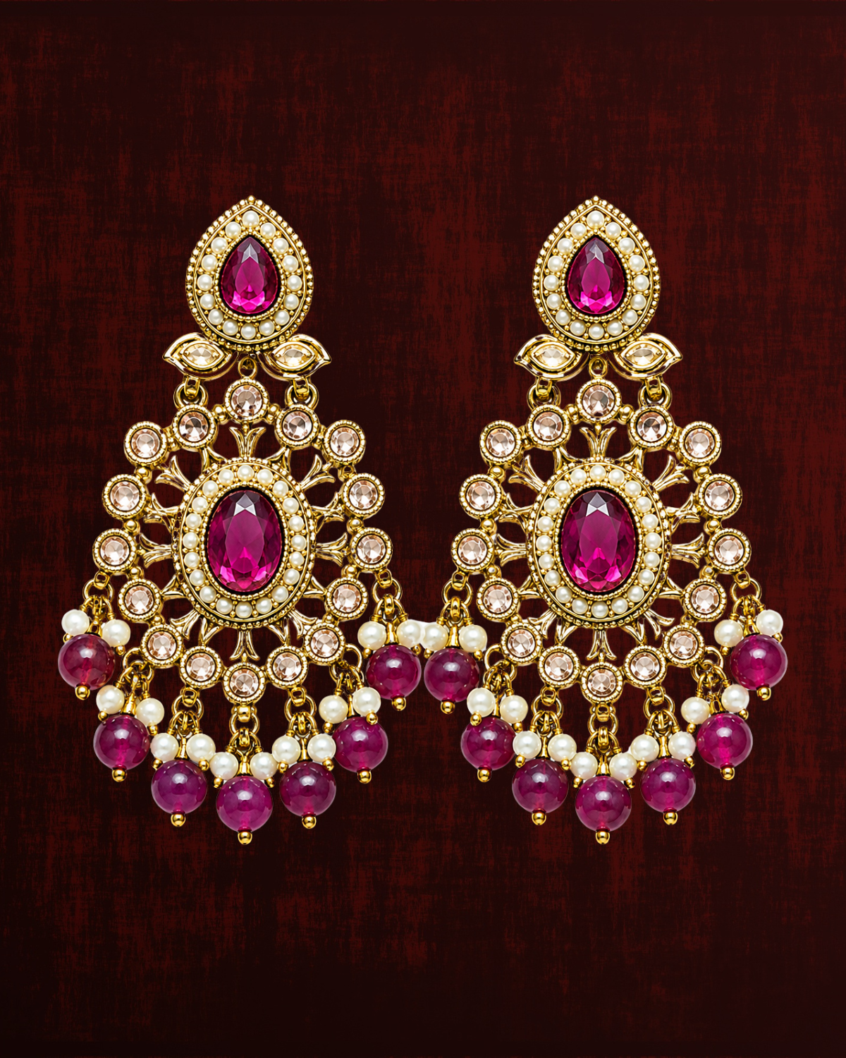 Rageshvari Fashion Gold-Plated American Diamond & Pearl Chandbali Earrings for Women - Image 8