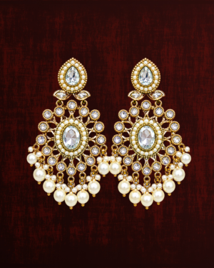 Rageshvari Fashion Gold-Plated American Diamond & Pearl Chandbali Earrings for Women