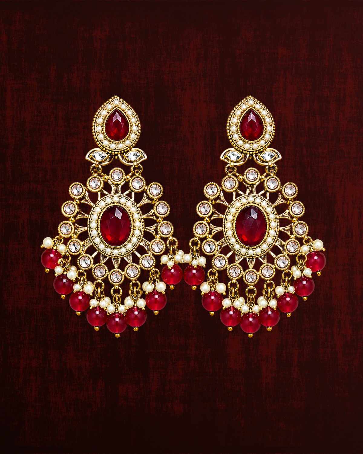 Rageshvari Fashion Gold-Plated American Diamond & Pearl Chandbali Earrings for Women - Image 7