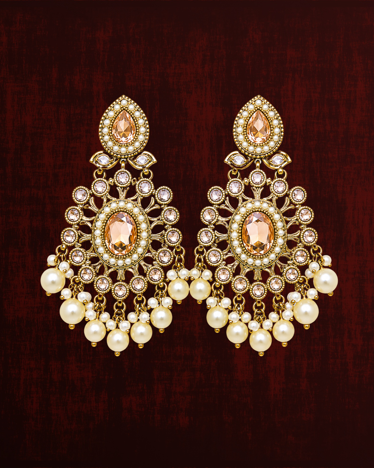 Rageshvari Fashion Gold-Plated American Diamond & Pearl Chandbali Earrings for Women - Image 6