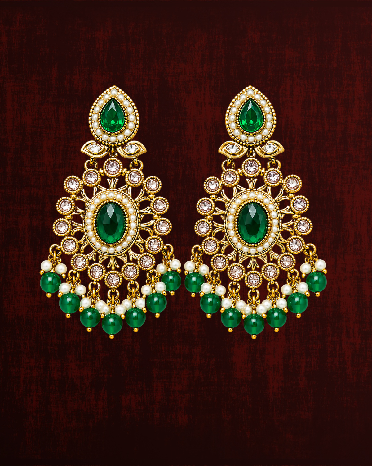 Rageshvari Fashion Gold-Plated American Diamond & Pearl Chandbali Earrings for Women - Image 5