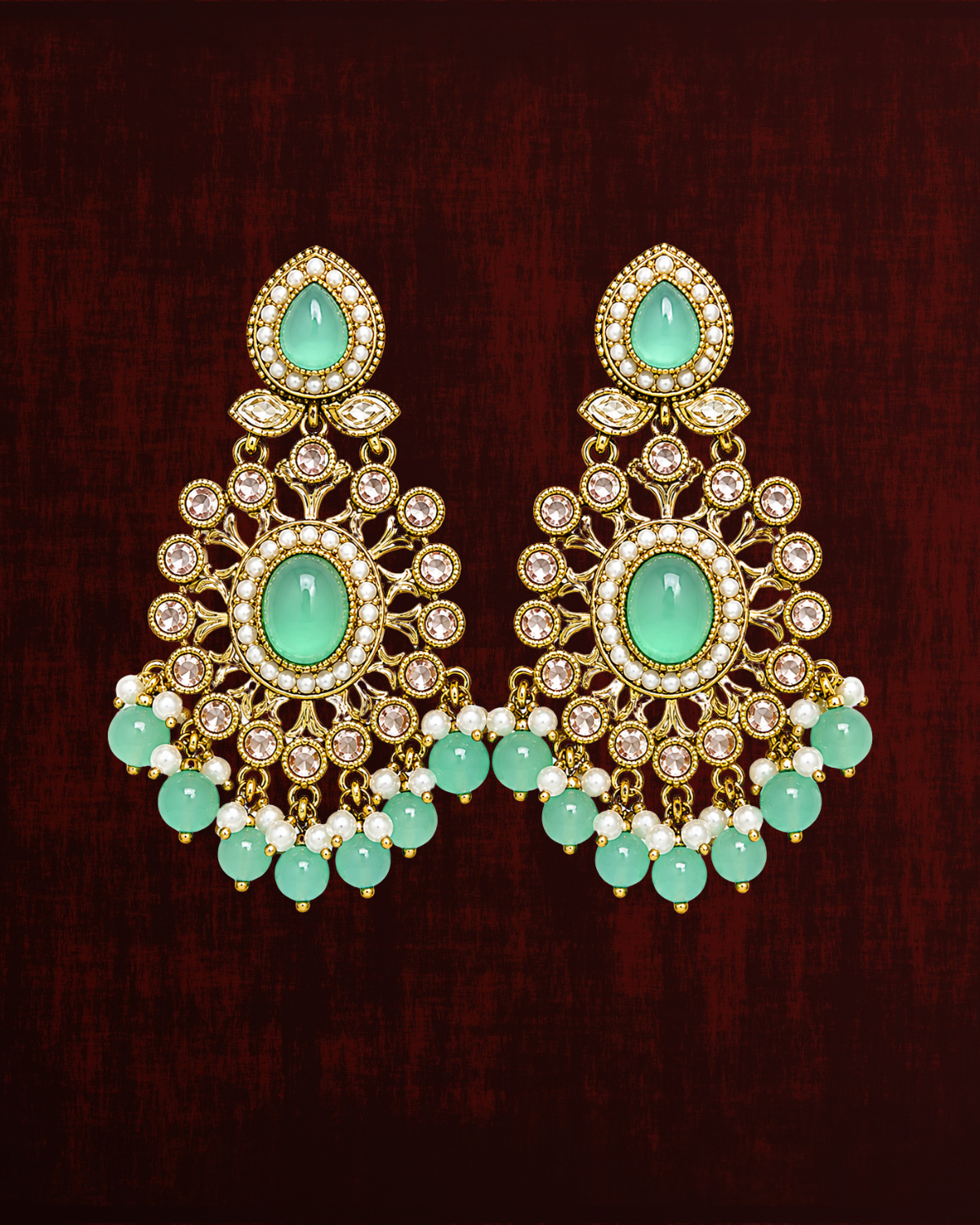 Rageshvari Fashion Gold-Plated American Diamond & Pearl Chandbali Earrings for Women - Image 4