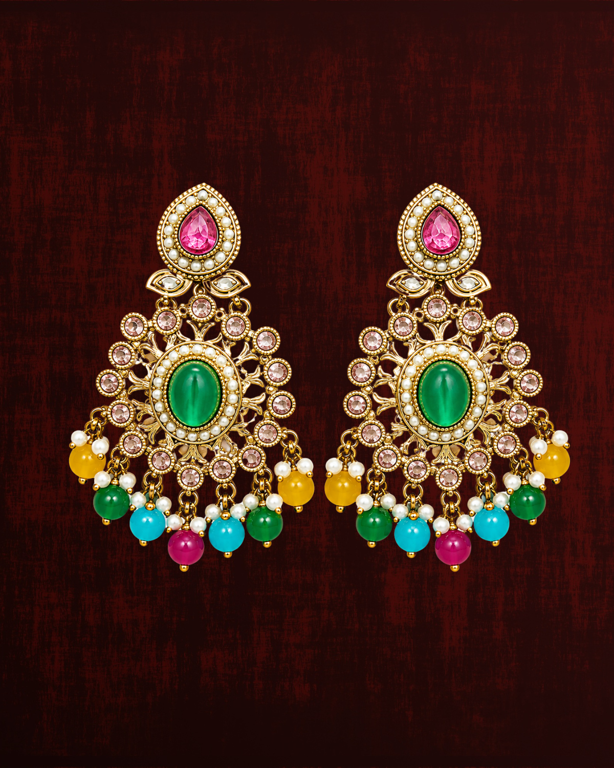 Rageshvari Fashion Gold-Plated American Diamond & Pearl Chandbali Earrings for Women - Image 3