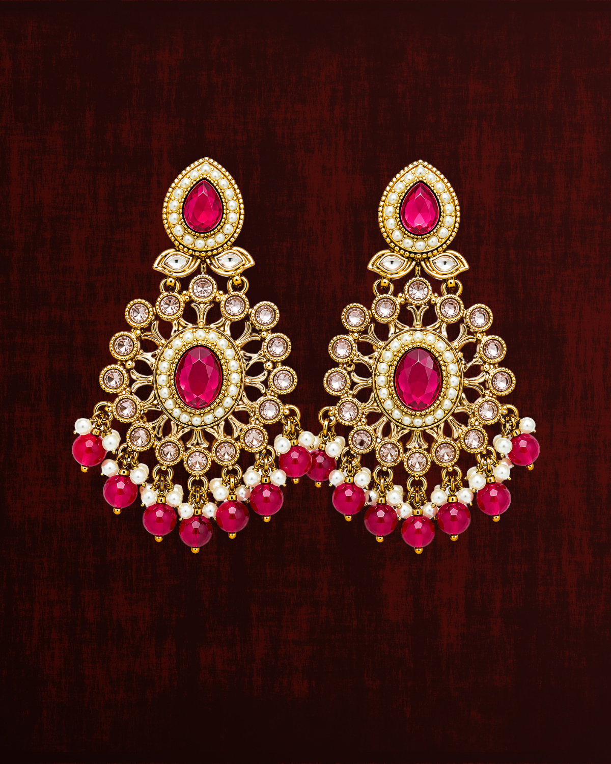 Rageshvari Fashion Gold-Plated American Diamond & Pearl Chandbali Earrings for Women - Image 2