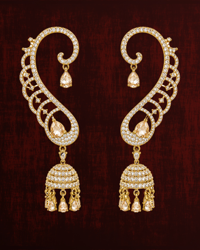Rageshvari Fashion Gold-Plated American Diamond Ear Cuff Jhumka Earrings for Women