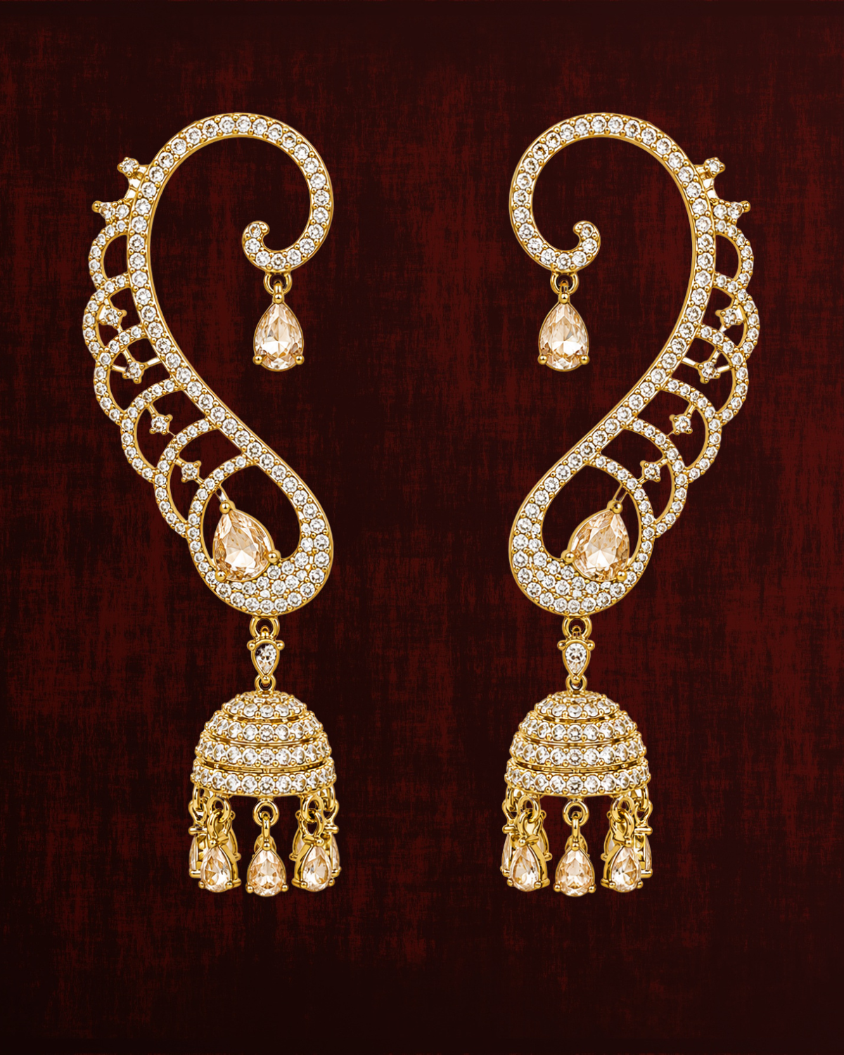 Rageshvari Fashion Gold-Plated American Diamond Ear Cuff Jhumka Earrings for Women