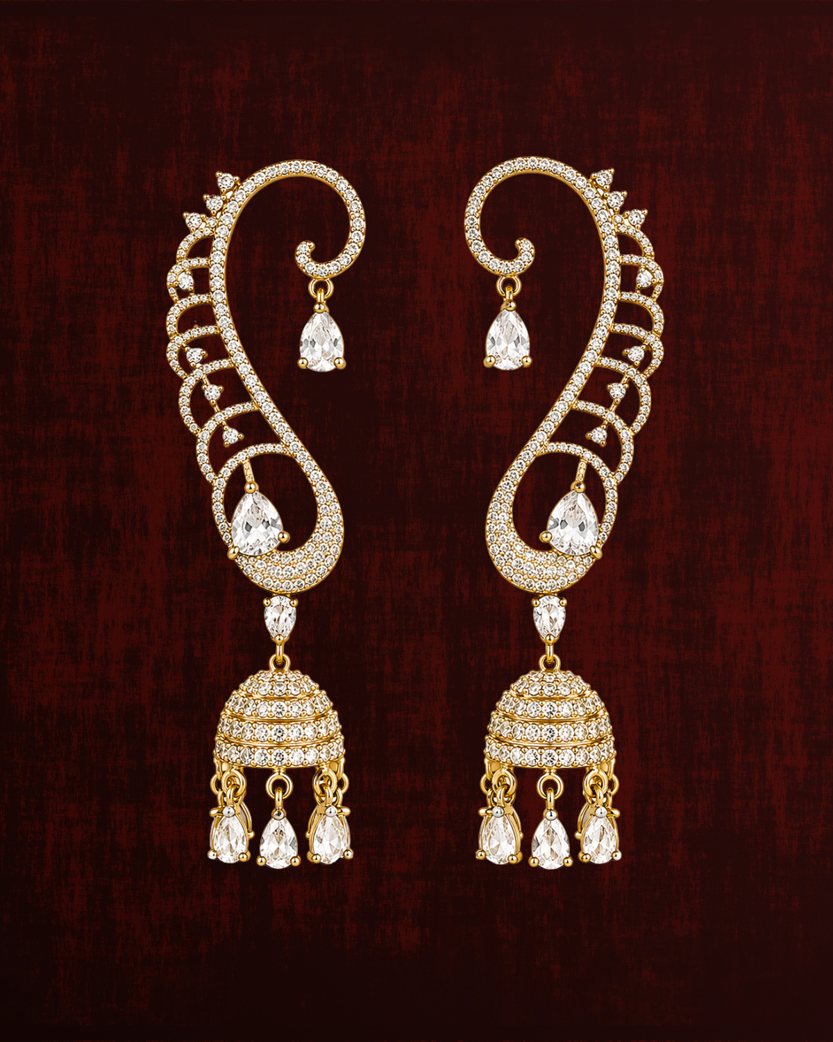 Rageshvari Fashion Gold-Plated American Diamond Ear Cuff Jhumka Earrings for Women - Image 3