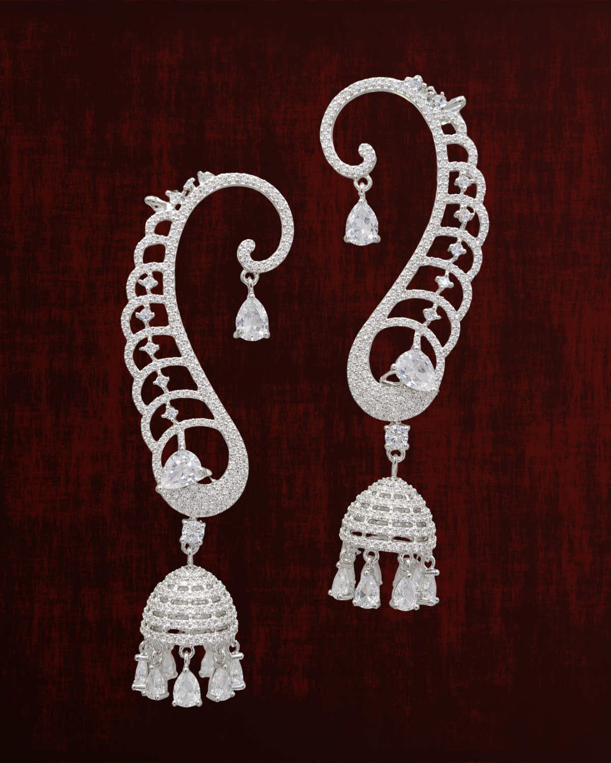 Rageshvari Fashion Gold-Plated American Diamond Ear Cuff Jhumka Earrings for Women - Image 2