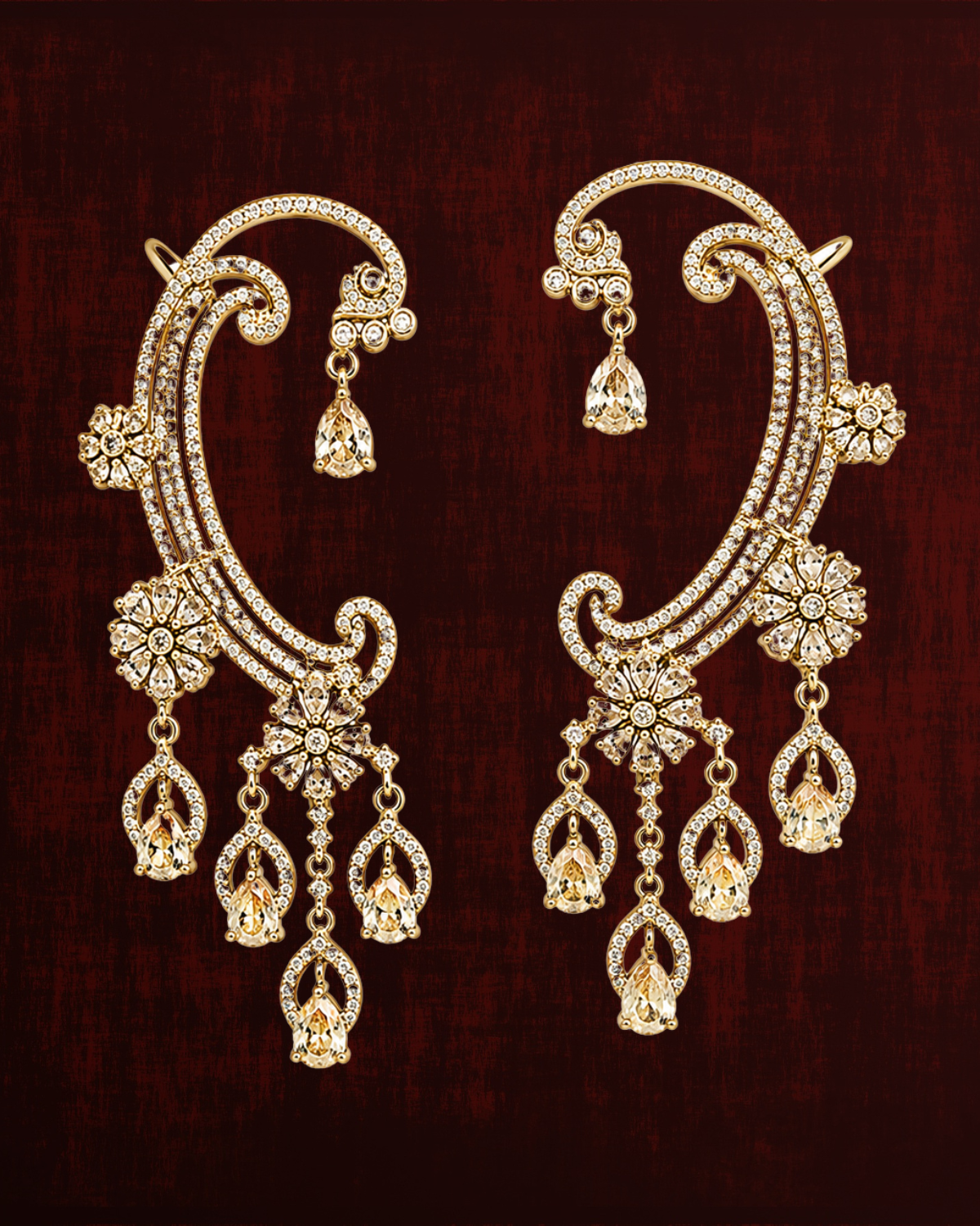 Rageshvari Fashion Silver-Tone American Diamond Ear Cuff Earrings with Floral Drop Design for Women - Image 2