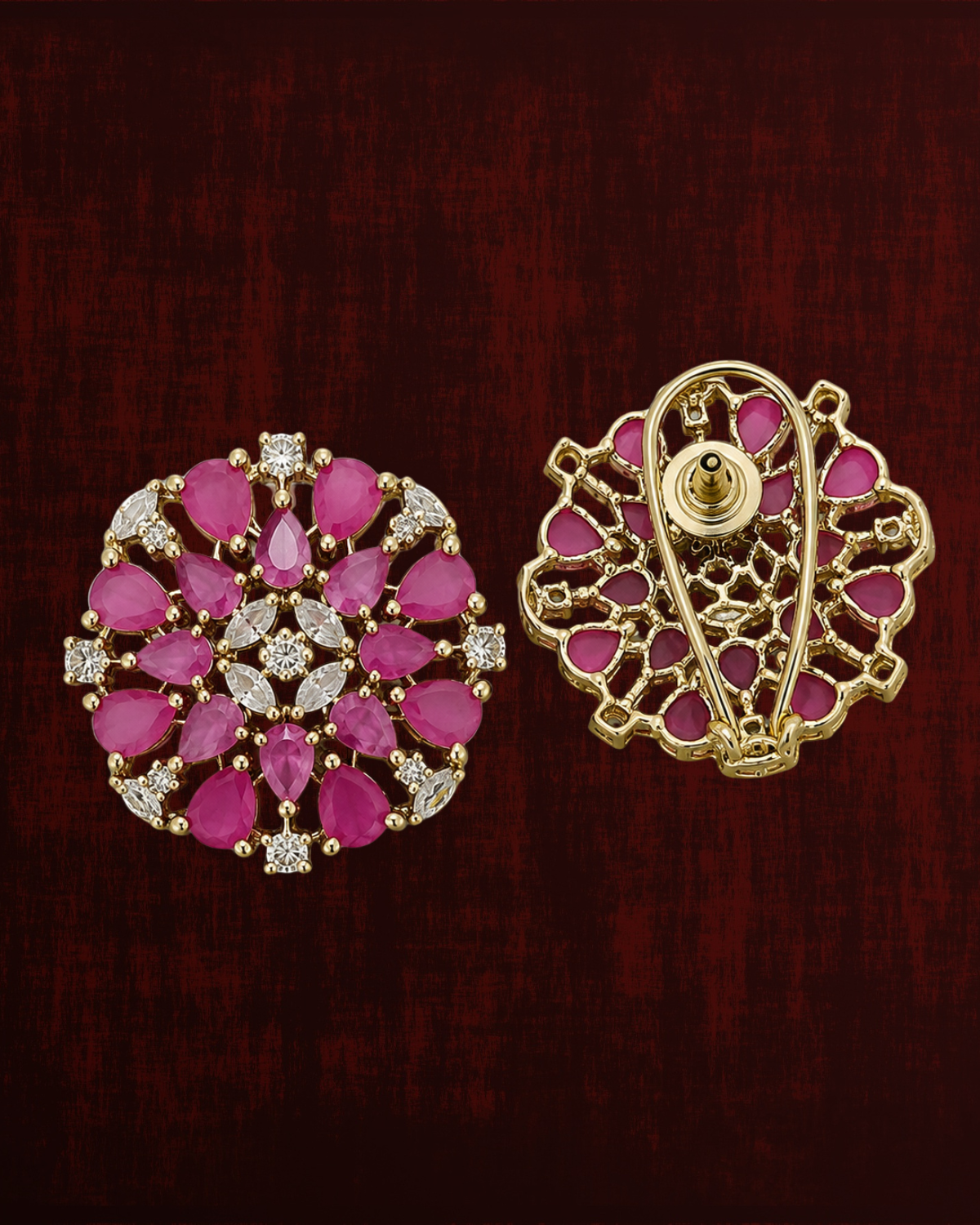 Rageshvari Fashion Gold-Plated Champagne American Diamond Floral Brooch Pin for Women - Image 6