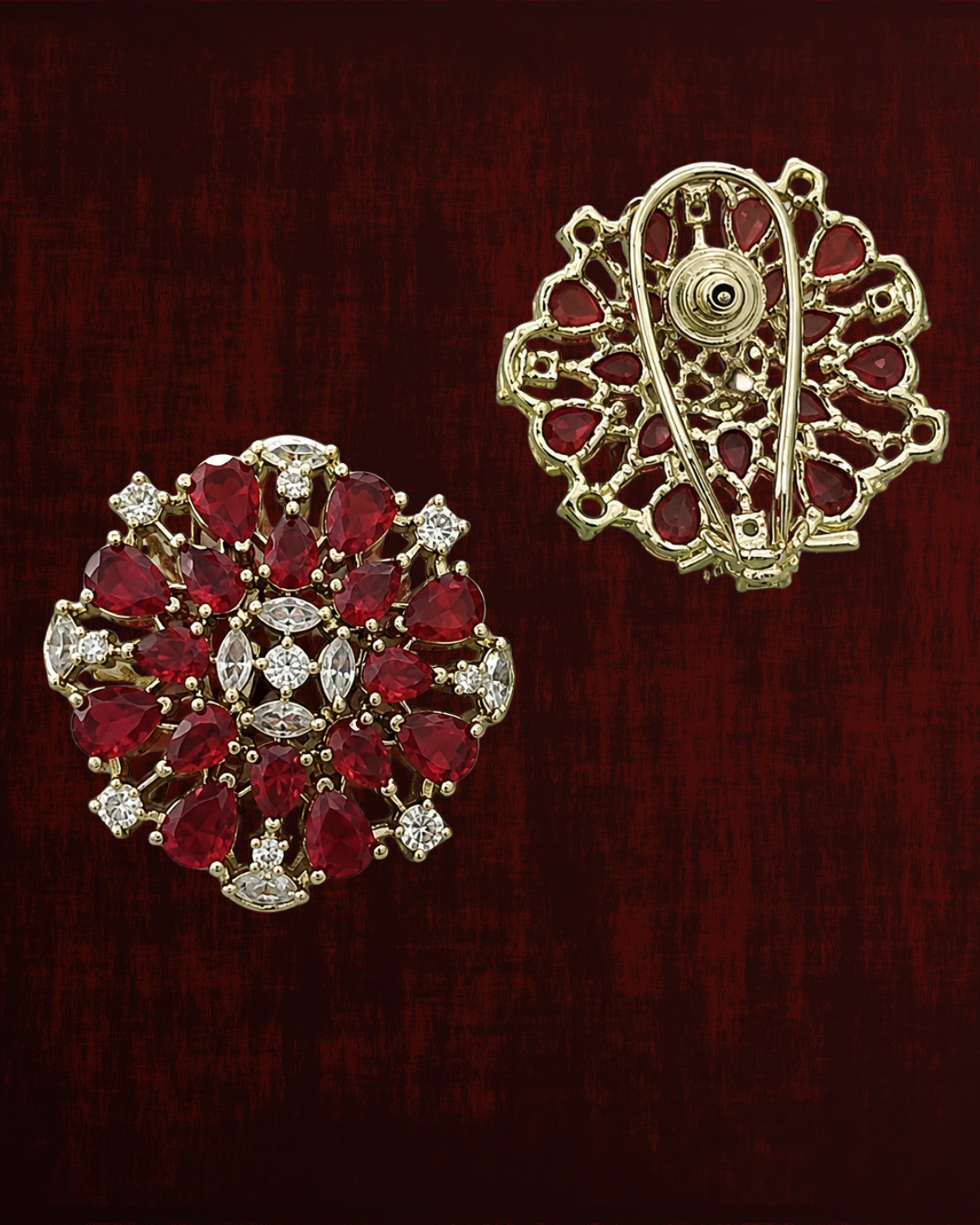 Rageshvari Fashion Gold-Plated Champagne American Diamond Floral Brooch Pin for Women - Image 4