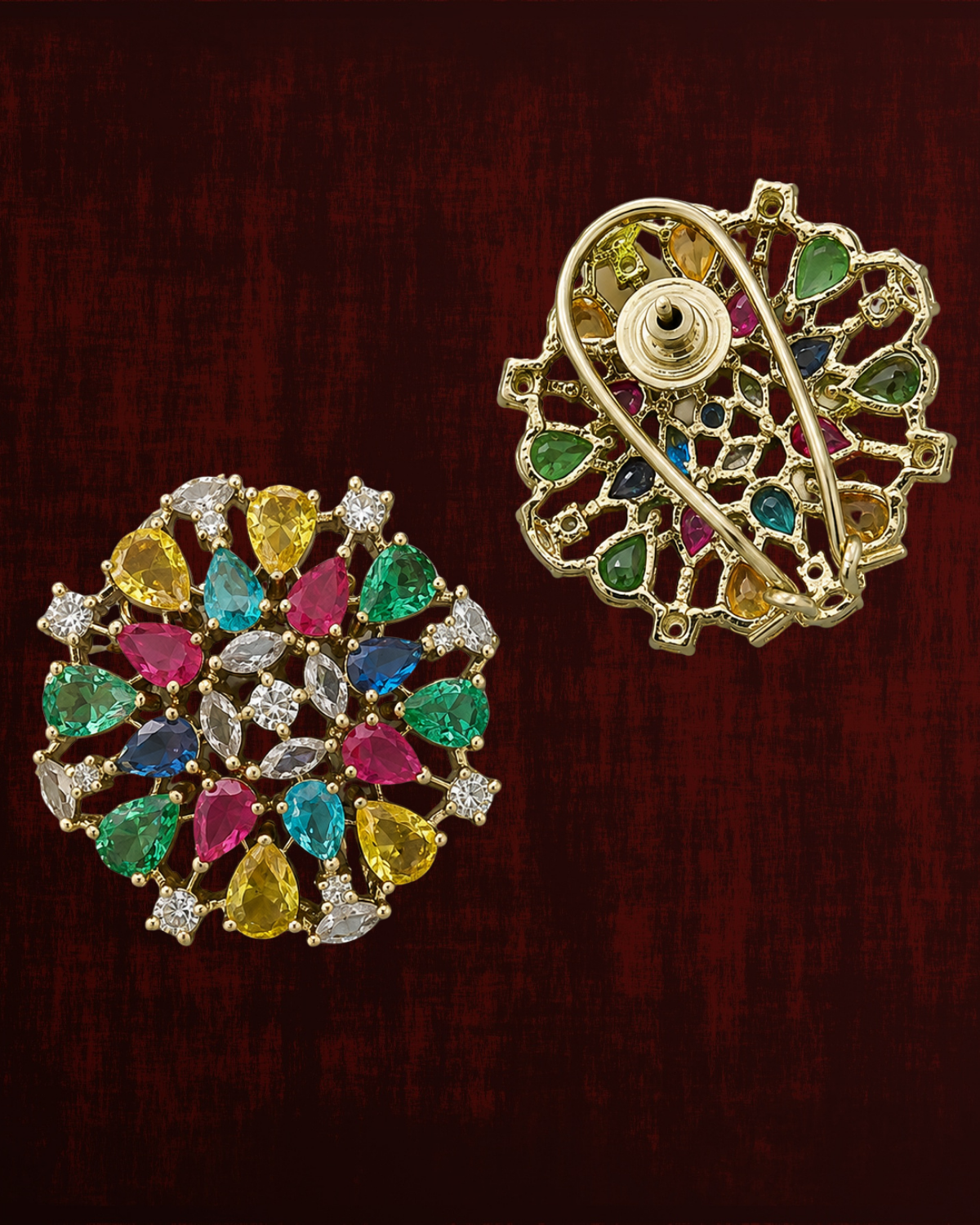 Rageshvari Fashion Gold-Plated Champagne American Diamond Floral Brooch Pin for Women - Image 3