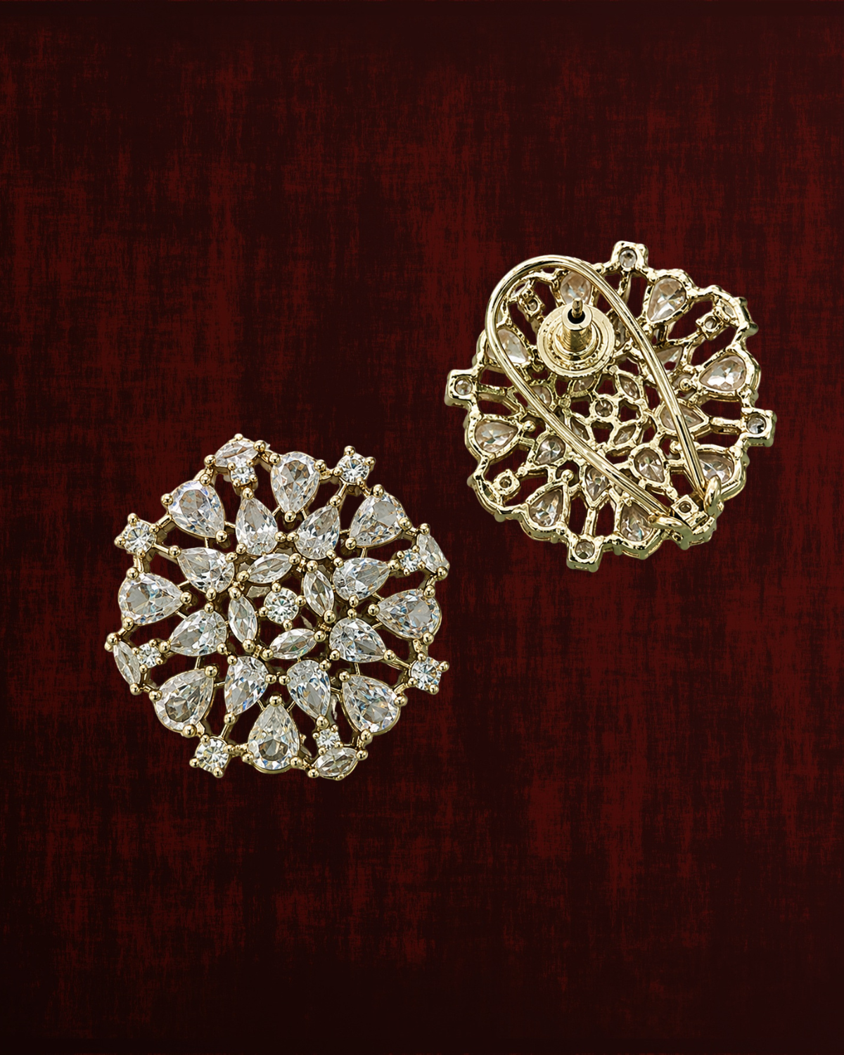 Rageshvari Fashion Gold-Plated Champagne American Diamond Floral Brooch Pin for Women - Image 2