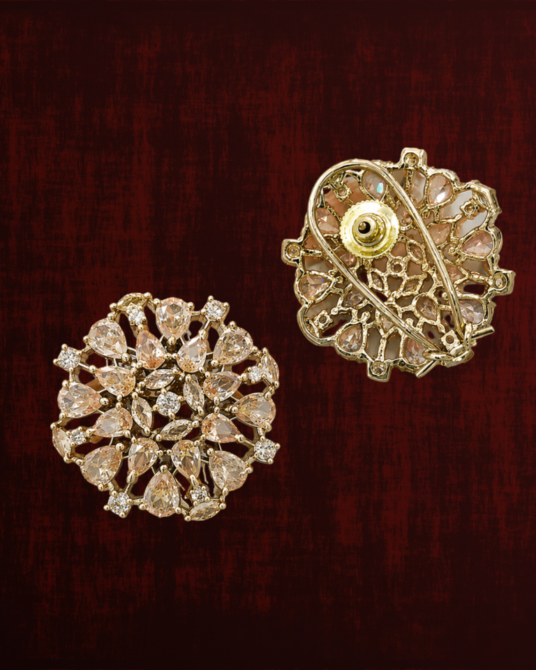 Rageshvari Fashion Gold-Plated Champagne American Diamond Floral Brooch Pin for Women