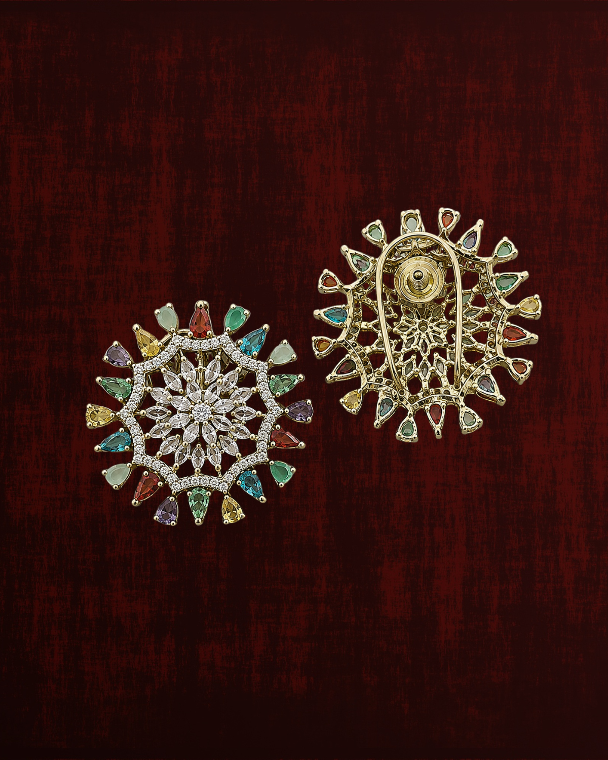 Rageshvari Fashion Ruby Red American Diamond Floral Statement Brooch Pin for Women - Image 6