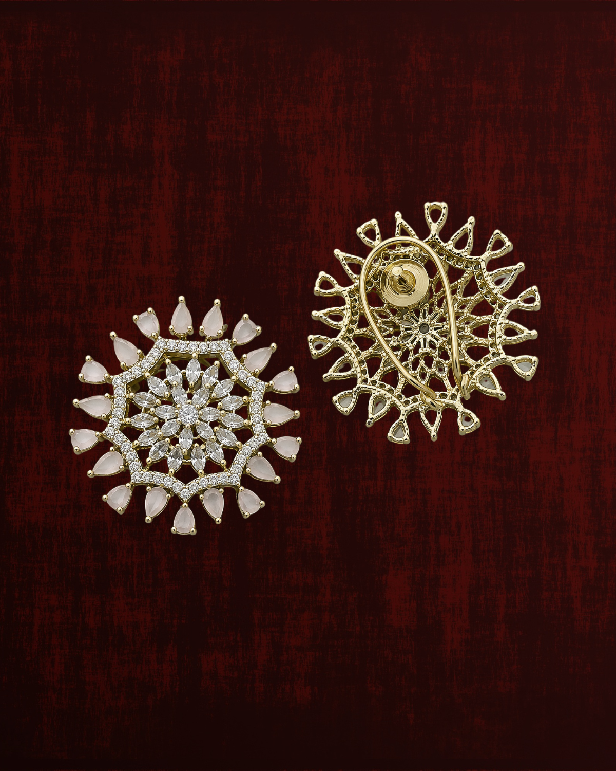Rageshvari Fashion Ruby Red American Diamond Floral Statement Brooch Pin for Women - Image 5