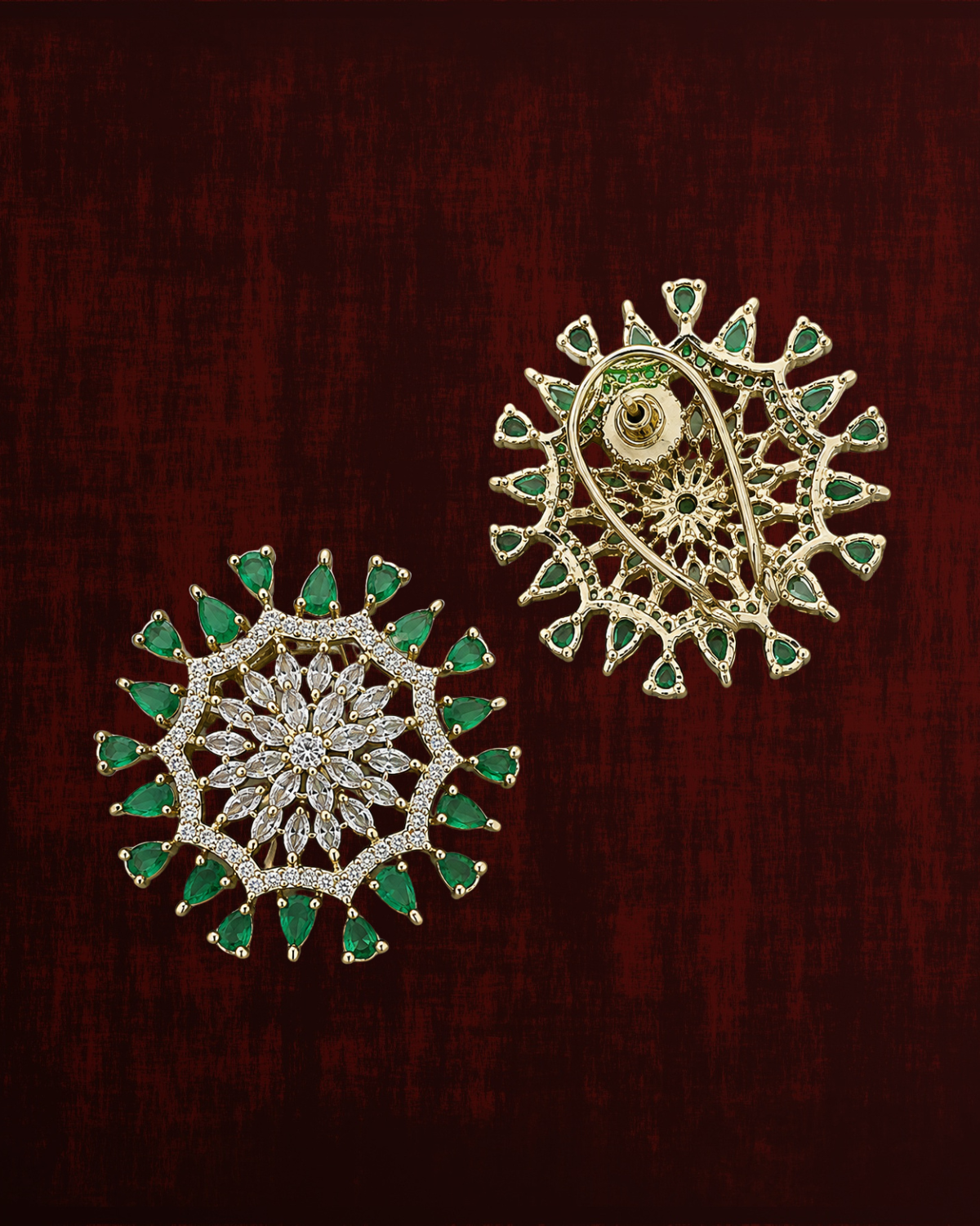 Rageshvari Fashion Ruby Red American Diamond Floral Statement Brooch Pin for Women - Image 4