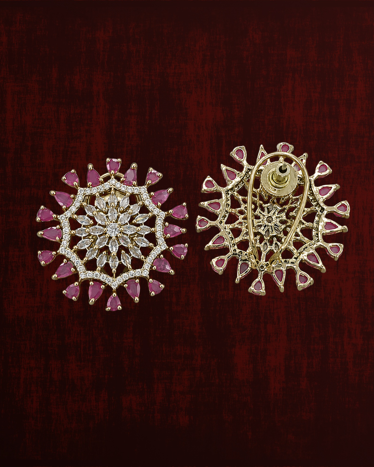 Rageshvari Fashion Ruby Red American Diamond Floral Statement Brooch Pin for Women - Image 3