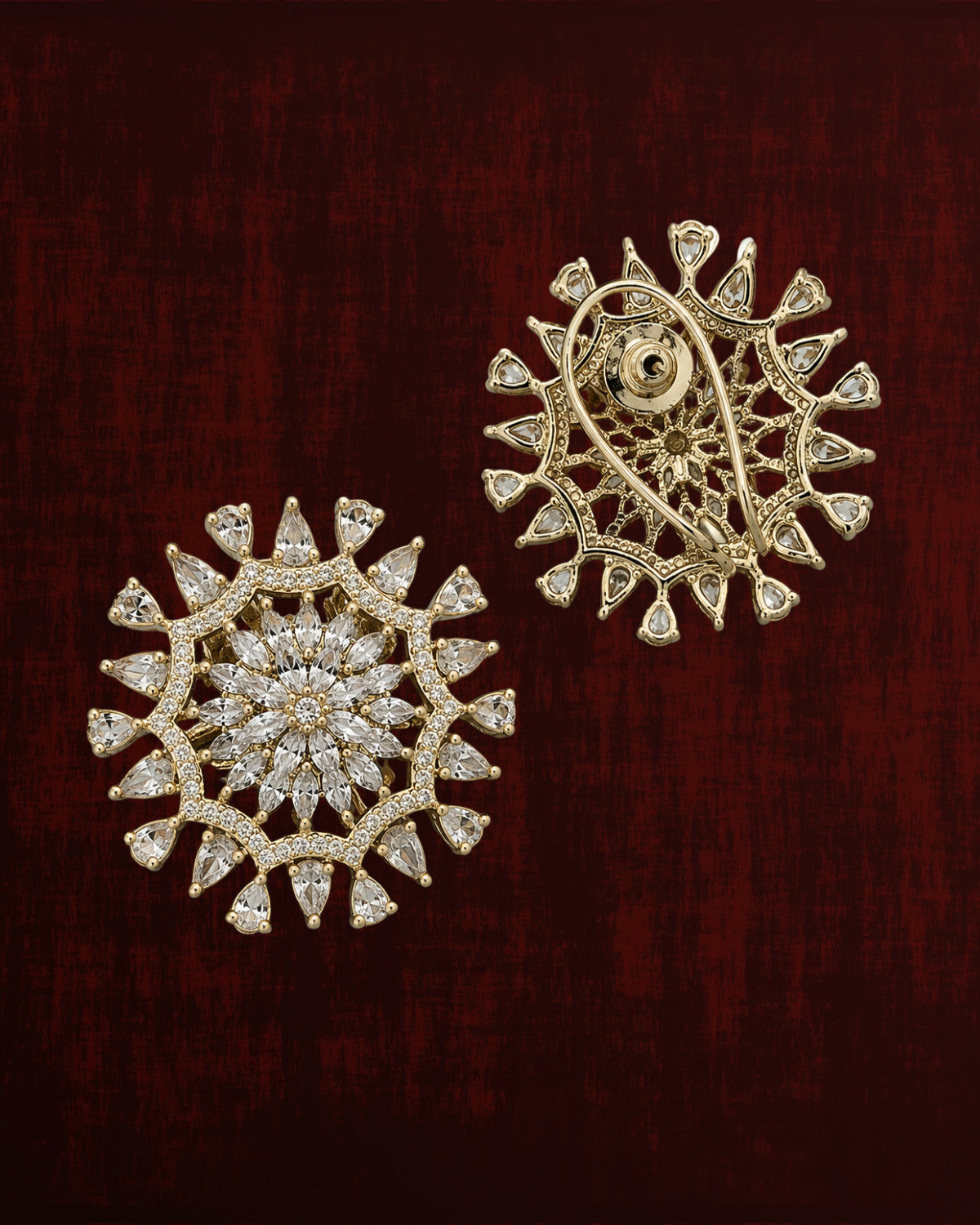 Rageshvari Fashion Ruby Red American Diamond Floral Statement Brooch Pin for Women - Image 2
