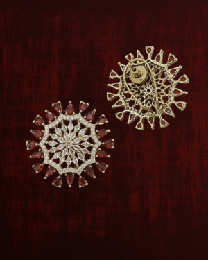 Rageshvari Fashion Ruby Red American Diamond Floral Statement Brooch Pin for Women