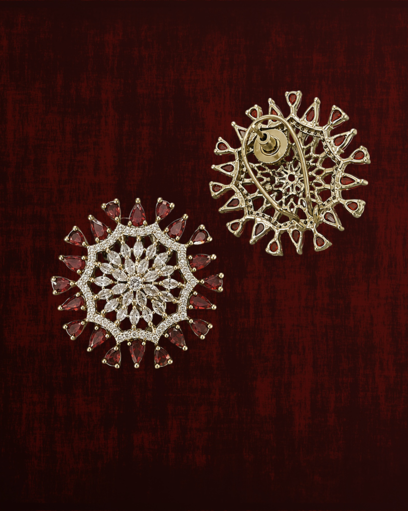 Rageshvari Fashion Ruby Red American Diamond Floral Statement Brooch Pin for Women