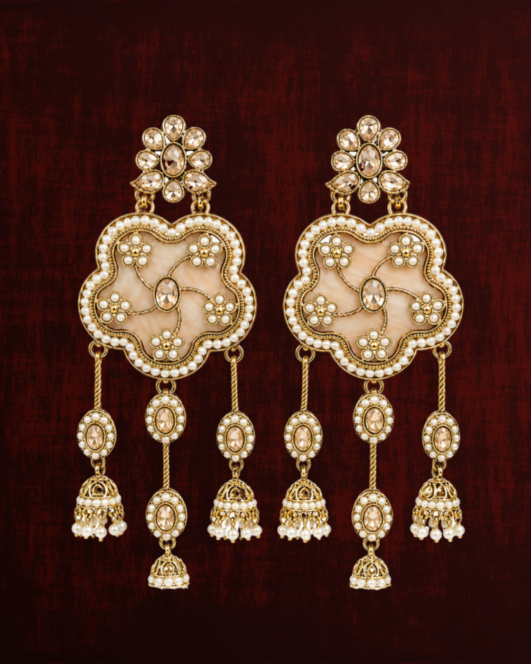 Rageshvari Fashion Floral Pearl Jhumka Drop Earrings with Champagne Crystal | Traditional Designer Earrings for Women