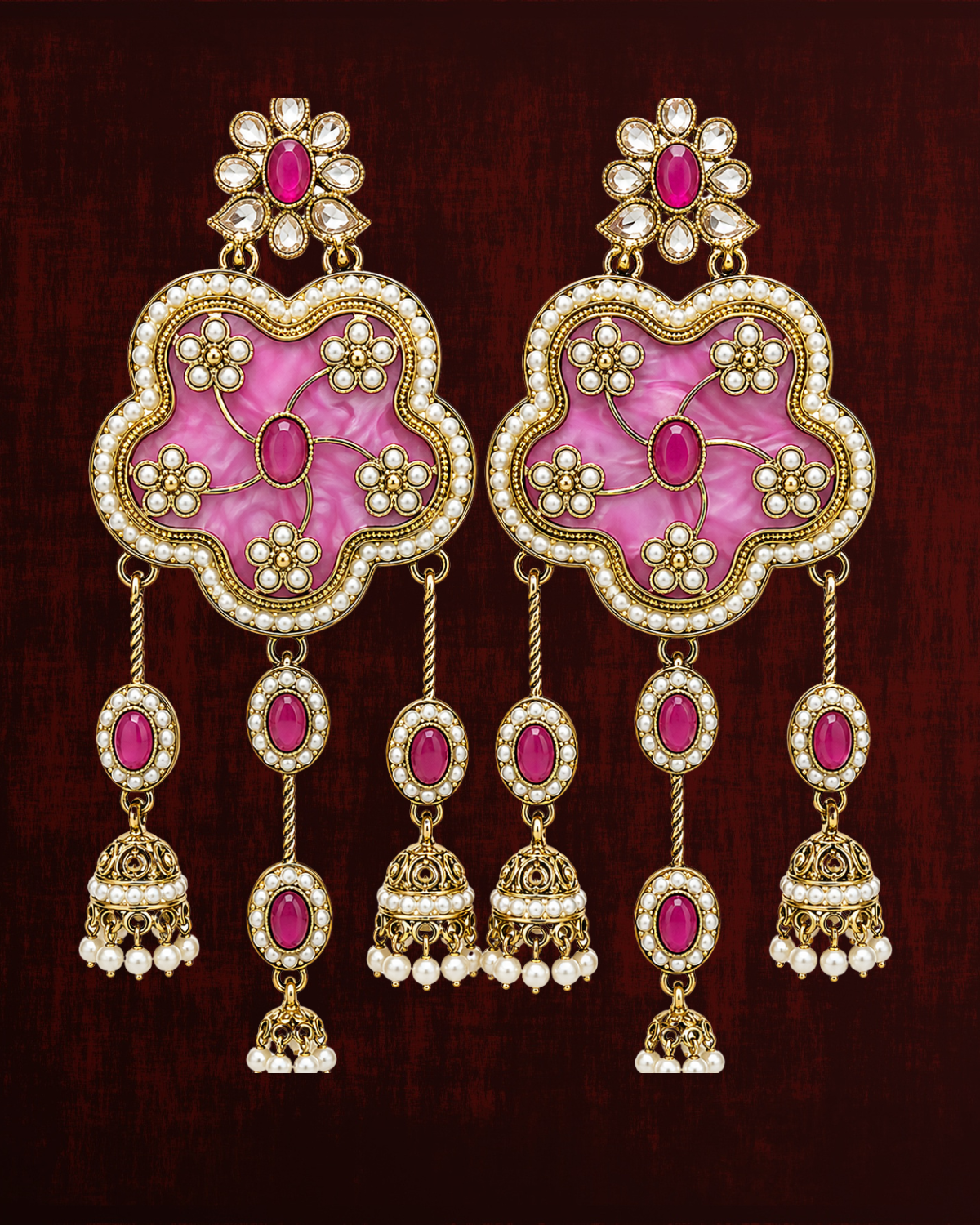 Rageshvari Fashion Floral Pearl Jhumka Drop Earrings with Champagne Crystal | Traditional Designer Earrings for Women - Image 8