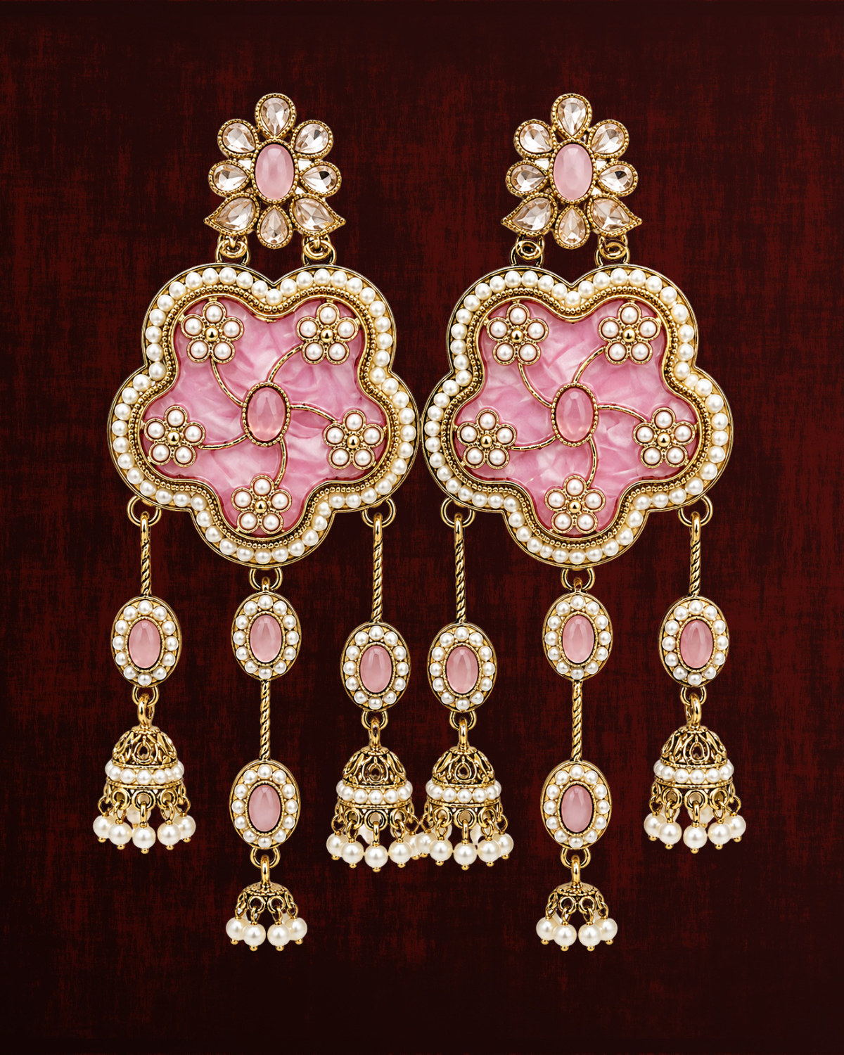 Rageshvari Fashion Floral Pearl Jhumka Drop Earrings with Champagne Crystal | Traditional Designer Earrings for Women - Image 7