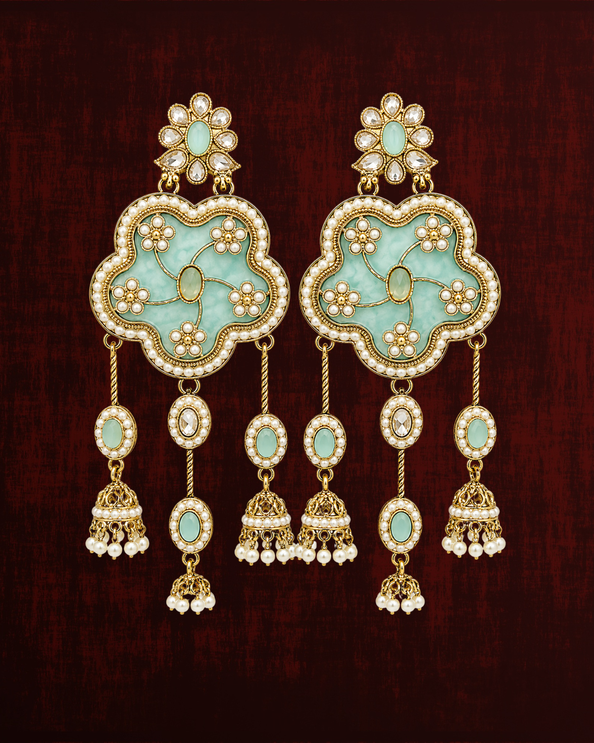 Rageshvari Fashion Floral Pearl Jhumka Drop Earrings with Champagne Crystal | Traditional Designer Earrings for Women - Image 6