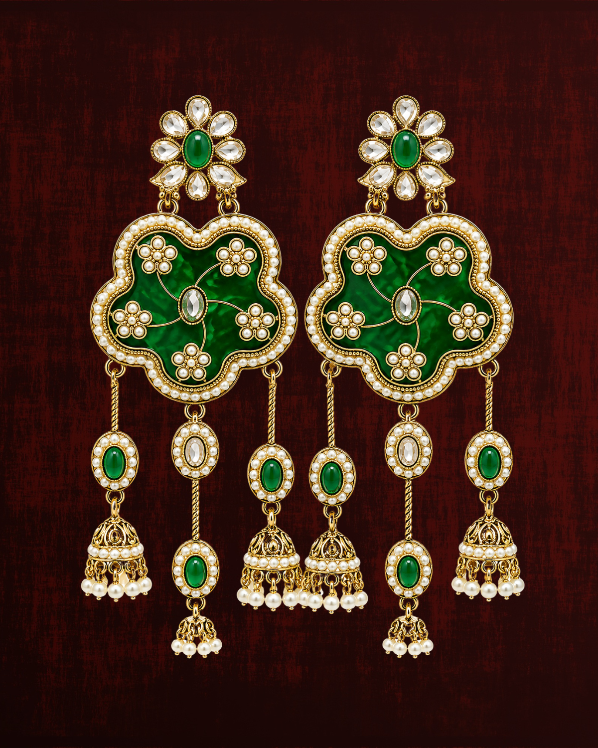 Rageshvari Fashion Floral Pearl Jhumka Drop Earrings with Champagne Crystal | Traditional Designer Earrings for Women - Image 5