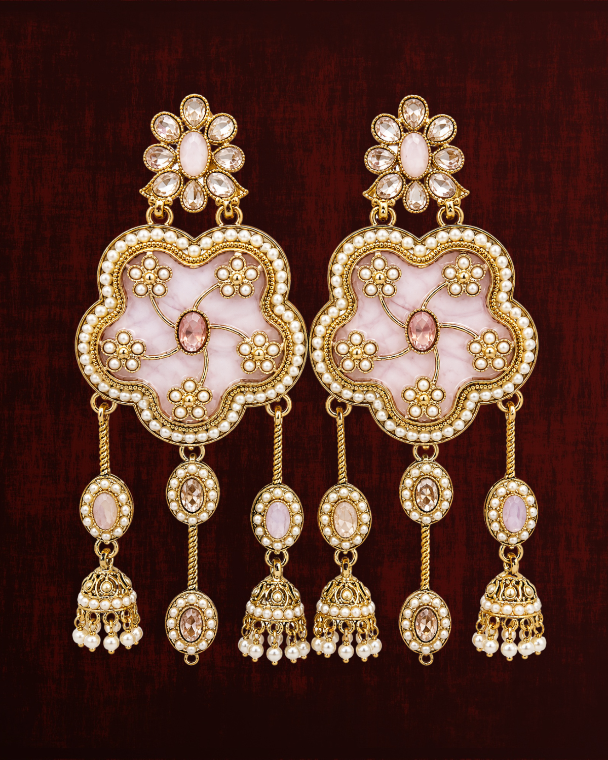 Rageshvari Fashion Floral Pearl Jhumka Drop Earrings with Champagne Crystal | Traditional Designer Earrings for Women - Image 2