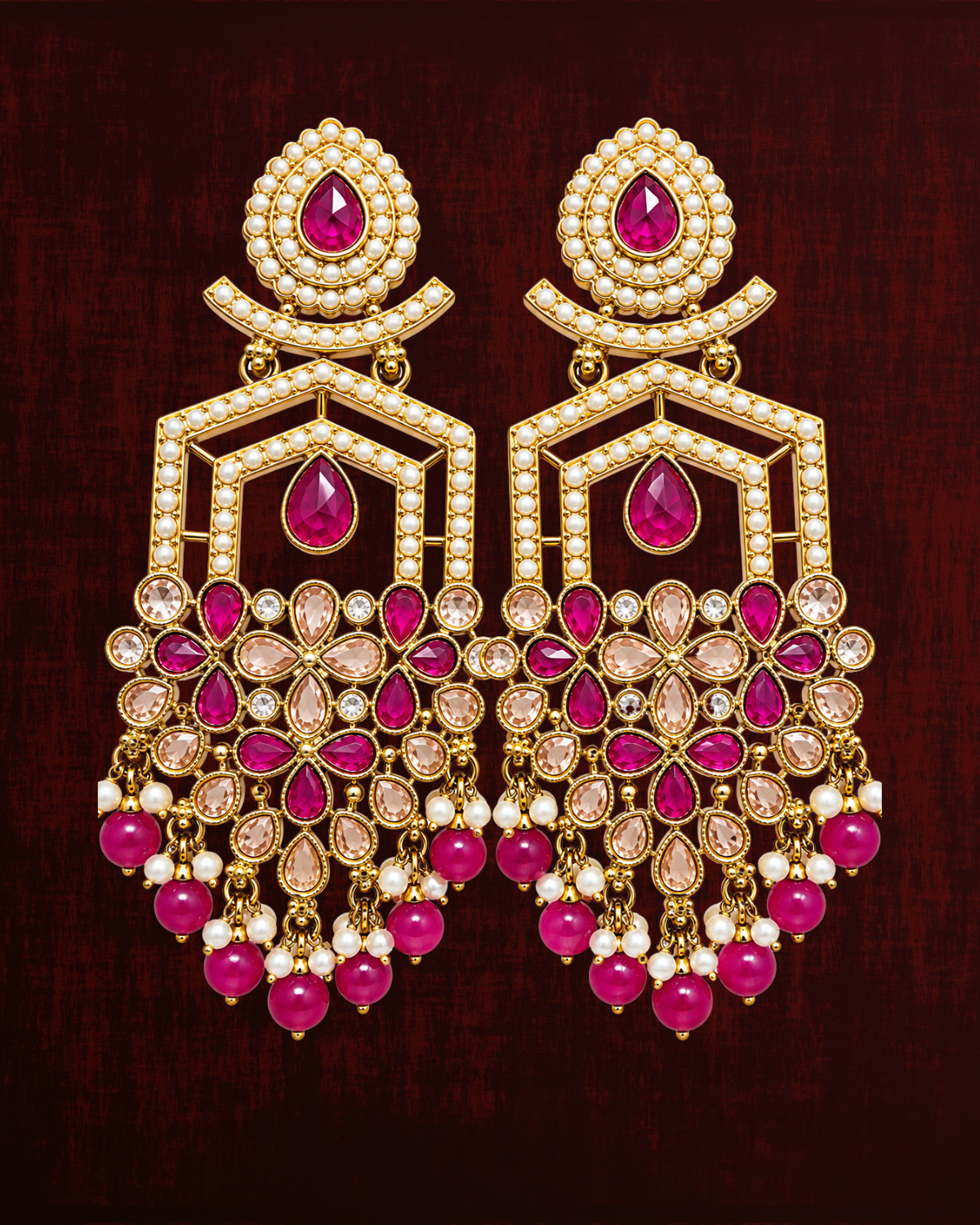 Rageshvari Fashion Yellow Kundan Statement Earrings with Pearl & Bead Drops | Gold-Plated Ethnic Designer Earrings for Women - Image 5