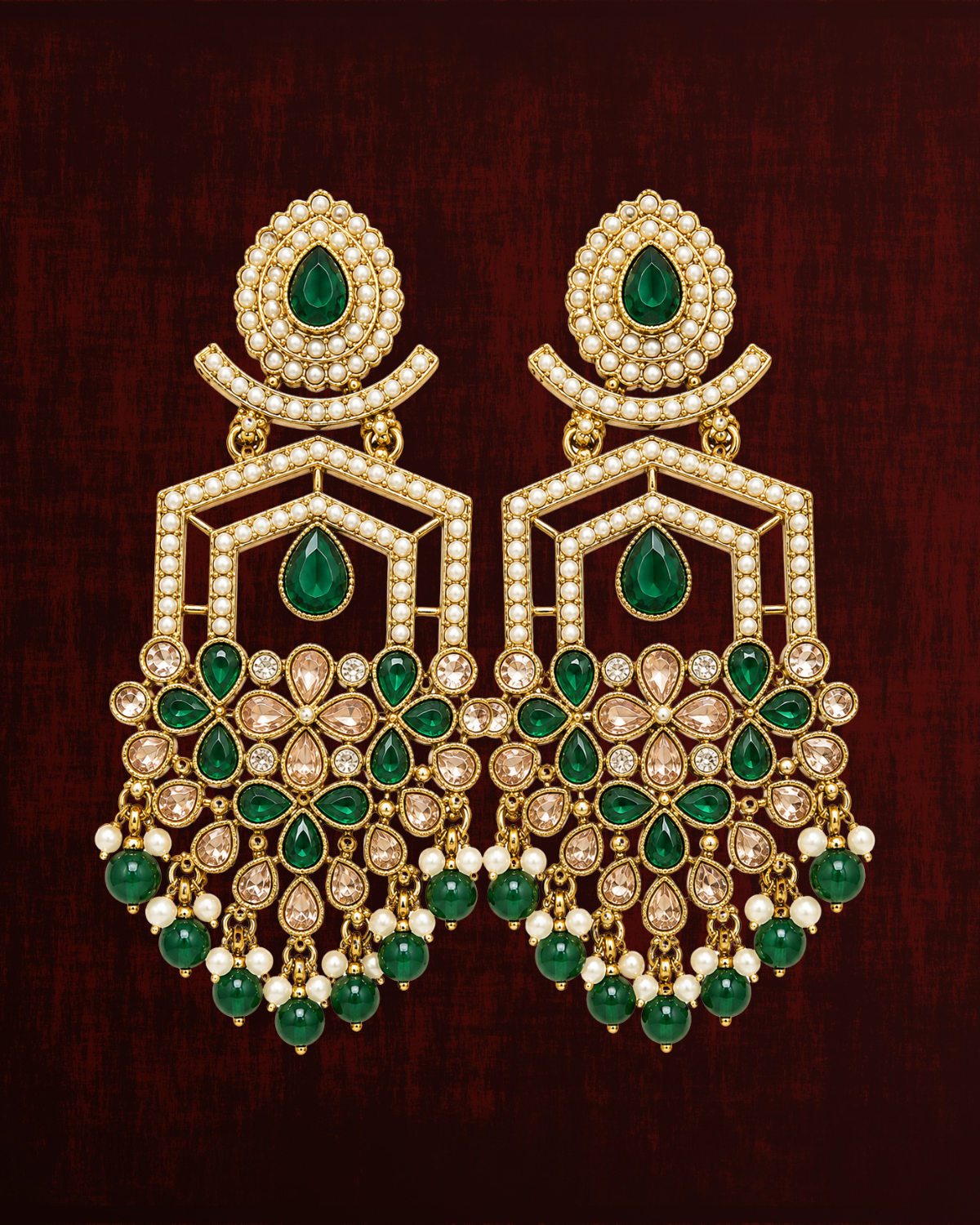 Rageshvari Fashion Yellow Kundan Statement Earrings with Pearl & Bead Drops | Gold-Plated Ethnic Designer Earrings for Women - Image 4