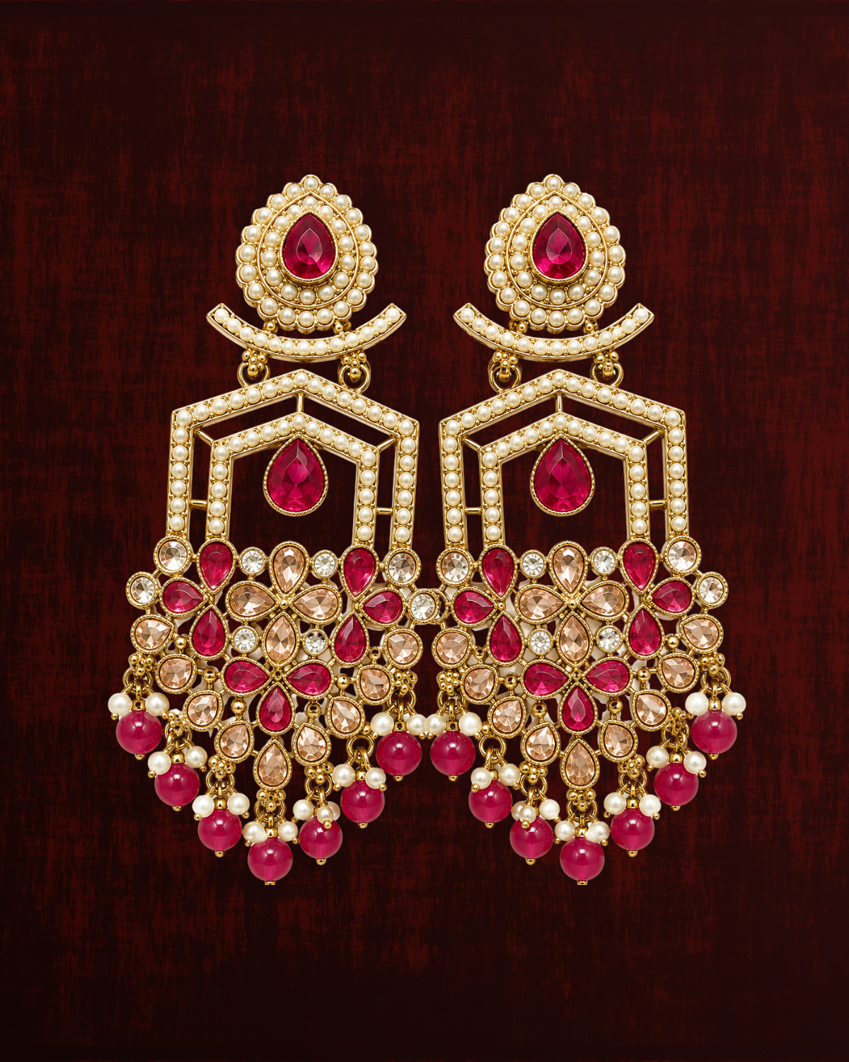 Rageshvari Fashion Yellow Kundan Statement Earrings with Pearl & Bead Drops | Gold-Plated Ethnic Designer Earrings for Women - Image 2