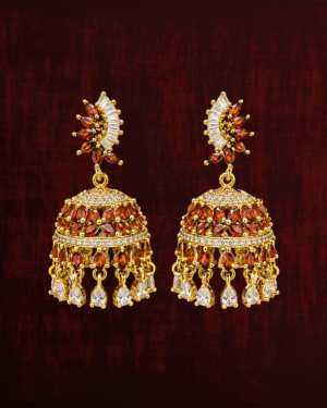 Rageshvari Fashion Antique Gold Brown Stone Jhumka Earrings | Traditional CZ Bridal & Party Wear Jhumki for Women