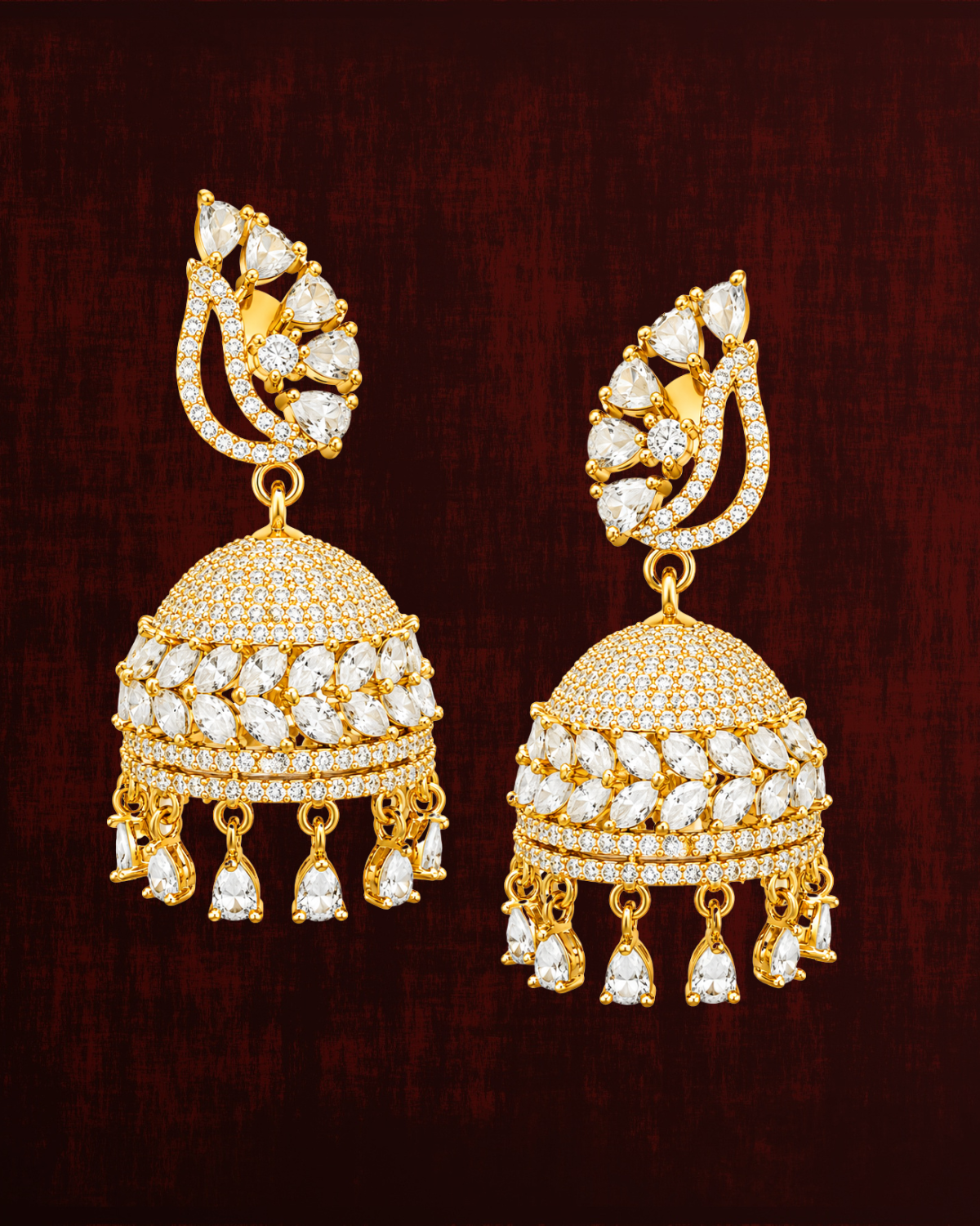 Rageshvari Fashion Luxury Gold-Plated American Diamond Jhumka Earrings | CZ Bridal, Wedding & Party Wear Jhumki for Women