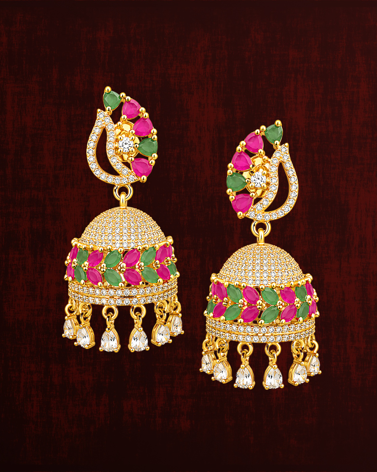 Rageshvari Fashion Luxury Gold-Plated American Diamond Jhumka Earrings | CZ Bridal, Wedding & Party Wear Jhumki for Women - Image 3