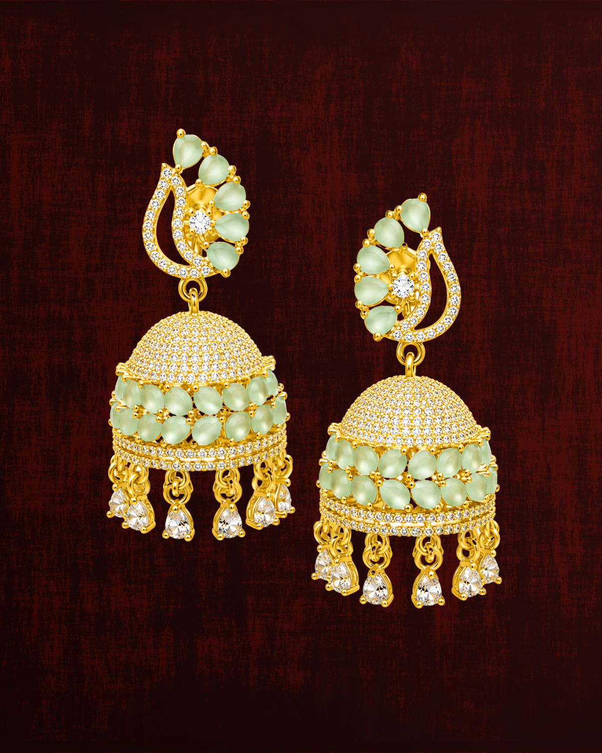 Rageshvari Fashion Luxury Gold-Plated American Diamond Jhumka Earrings | CZ Bridal, Wedding & Party Wear Jhumki for Women - Image 2